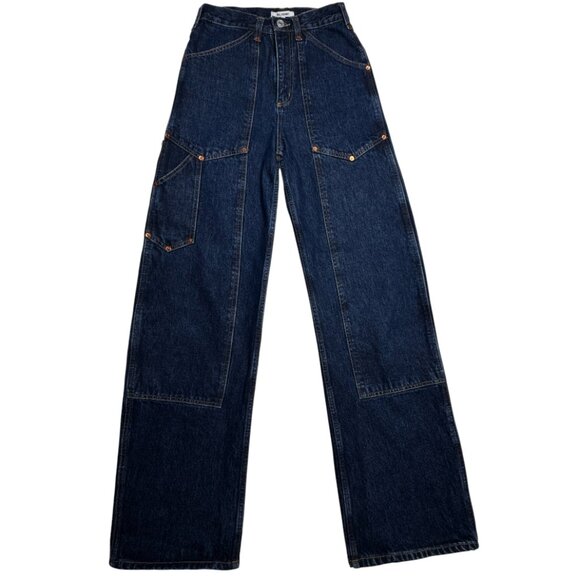 NEW RE/DONE SUPER HIGH WORKWEAR JEANS WIDE LEG HERITAGE RINSE 25 RIGID COTTON - Picture 2 of 11